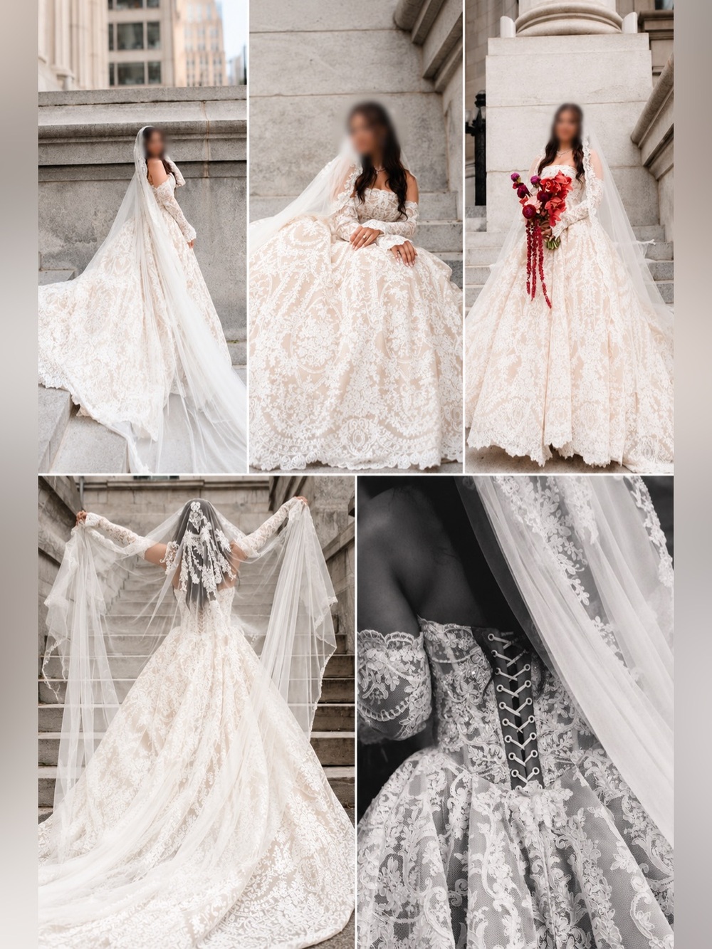 Sen-studio Off-Shoulder Lace Ball Gown Wedding Dress in Blush Ivory